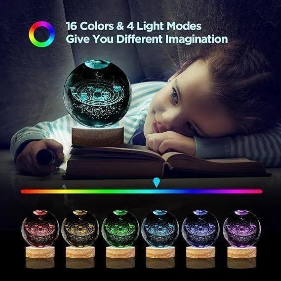 Premium 3D Crystal Moon Lamp with Wooden Base - Warm Glow Night Light