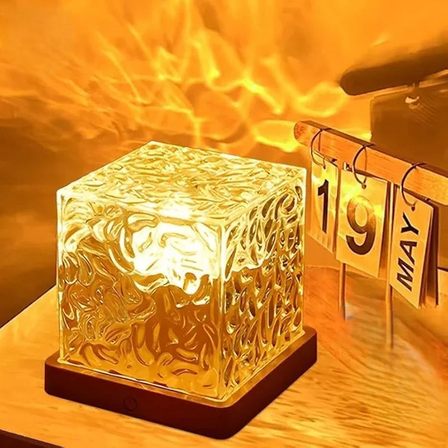 Golden Glow Crystal Cube Lamp – Illuminate Your Space with Elegance
